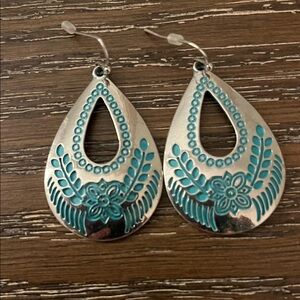 Maurices Silver Tone and Turquoise Floral Earrings